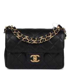 Chanel Mini Top Handle Flap Bag Black Grained Calfskin Brushed Gold Hardware
