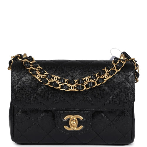 Chanel Mini Top Handle Flap Bag Black Grained Calfskin Brushed Gold Hardware