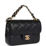 Chanel Mini Top Handle Flap Bag Black Grained Calfskin Brushed Gold Hardware