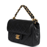 Chanel Mini Top Handle Flap Bag Black Grained Calfskin Brushed Gold Hardware