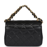 Chanel Mini Top Handle Flap Bag Black Grained Calfskin Brushed Gold Hardware