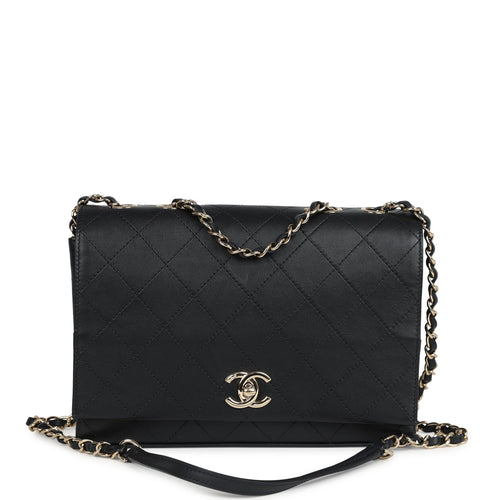 Pre-owned Chanel Flap Bag Black Calfskin Light Gold Hardware