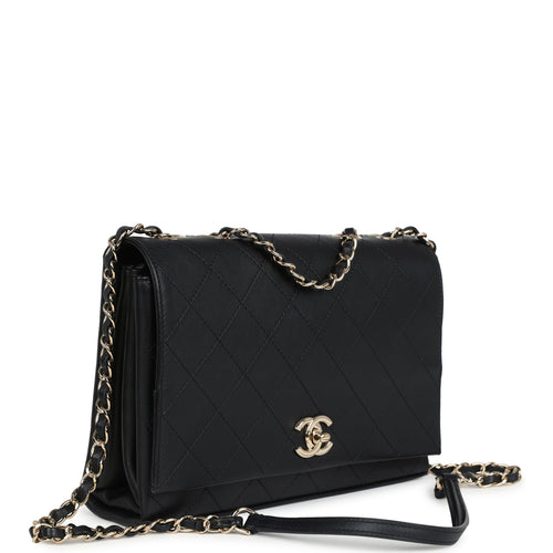 Pre-owned Chanel Flap Bag Black Calfskin Light Gold Hardware