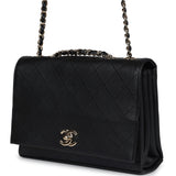 Pre-owned Chanel Flap Bag Black Calfskin Light Gold Hardware