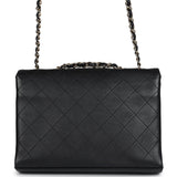 Pre-owned Chanel Flap Bag Black Calfskin Light Gold Hardware