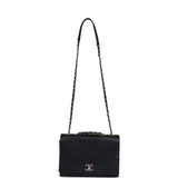 Pre-owned Chanel Flap Bag Black Calfskin Light Gold Hardware