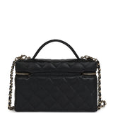 Chanel CC Top Handle Long Vanity Case With Chain Black Caviar Light Gold Hardware