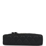 Chanel CC Top Handle Long Vanity Case With Chain Black Caviar Light Gold Hardware