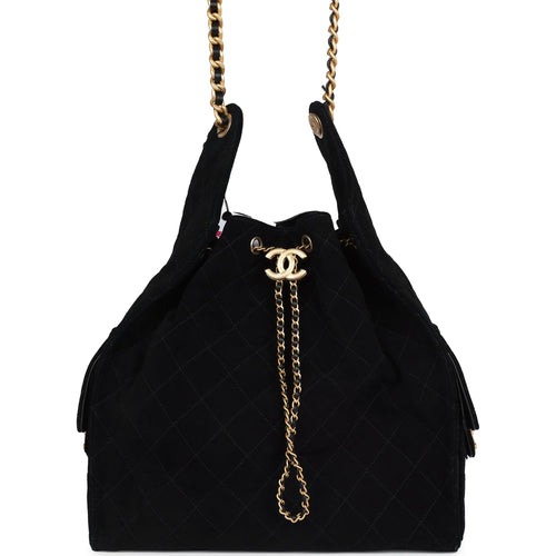 Chanel Large 25 Hobo Bag Black Suede Antique Gold Hardware