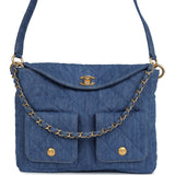 Chanel Large Supple Twins Hobo Bag Blue Denim Brushed Gold Hardware