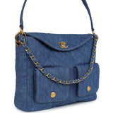 Chanel Large Supple Twins Hobo Bag Blue Denim Brushed Gold Hardware