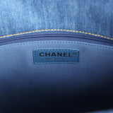 Chanel Large Supple Twins Hobo Bag Blue Denim Brushed Gold Hardware