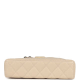 Chanel CC Top Handle Long Vanity Case With Chain Light Beige Shiny Caviar Brushed Gold Hardware