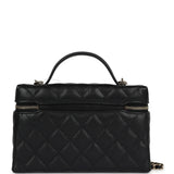 Chanel CC Top Handle Long Vanity Case With Chain Black Shiny Caviar Light Gold Hardware