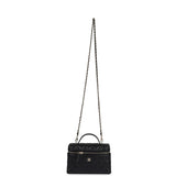 Chanel CC Top Handle Long Vanity Case With Chain Black Shiny Caviar Light Gold Hardware