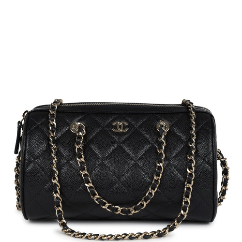 Chanel Mini Timeless Classic Barrel Bag with Chain Black Shiny Caviar Light Gold Hardware