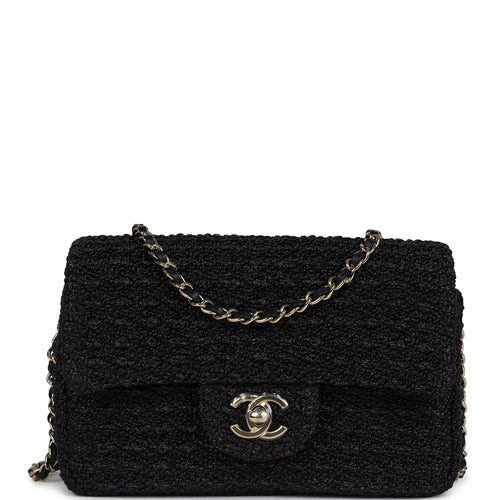 Chanel Mini Summer Nights Flap Bag Black Woven Patent Leather Light Gold Hardware