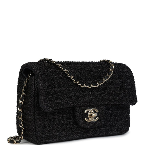 Chanel Mini Summer Nights Flap Bag Black Woven Patent Leather Light Gold Hardware