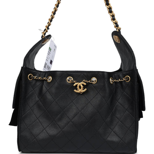 Chanel Small 25 Hobo Bag Black Caviar Antique Gold Hardware