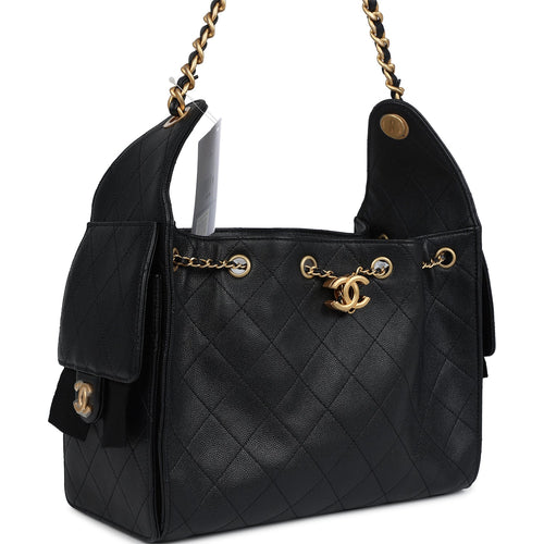 Chanel Small 25 Hobo Bag Black Caviar Antique Gold Hardware