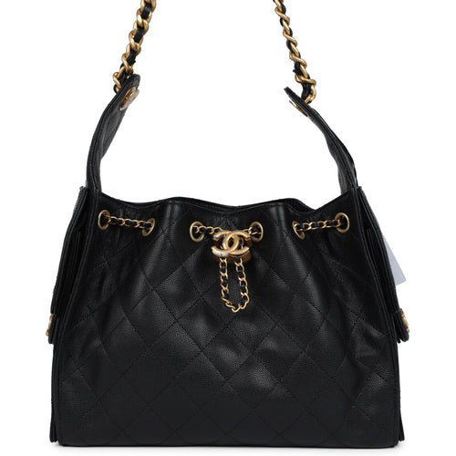 Chanel Small 25 Hobo Bag Black Caviar Antique Gold Hardware