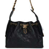 Chanel Small 25 Hobo Bag Black Caviar Antique Gold Hardware