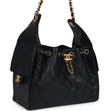 Chanel Small 25 Hobo Bag Black Caviar Antique Gold Hardware