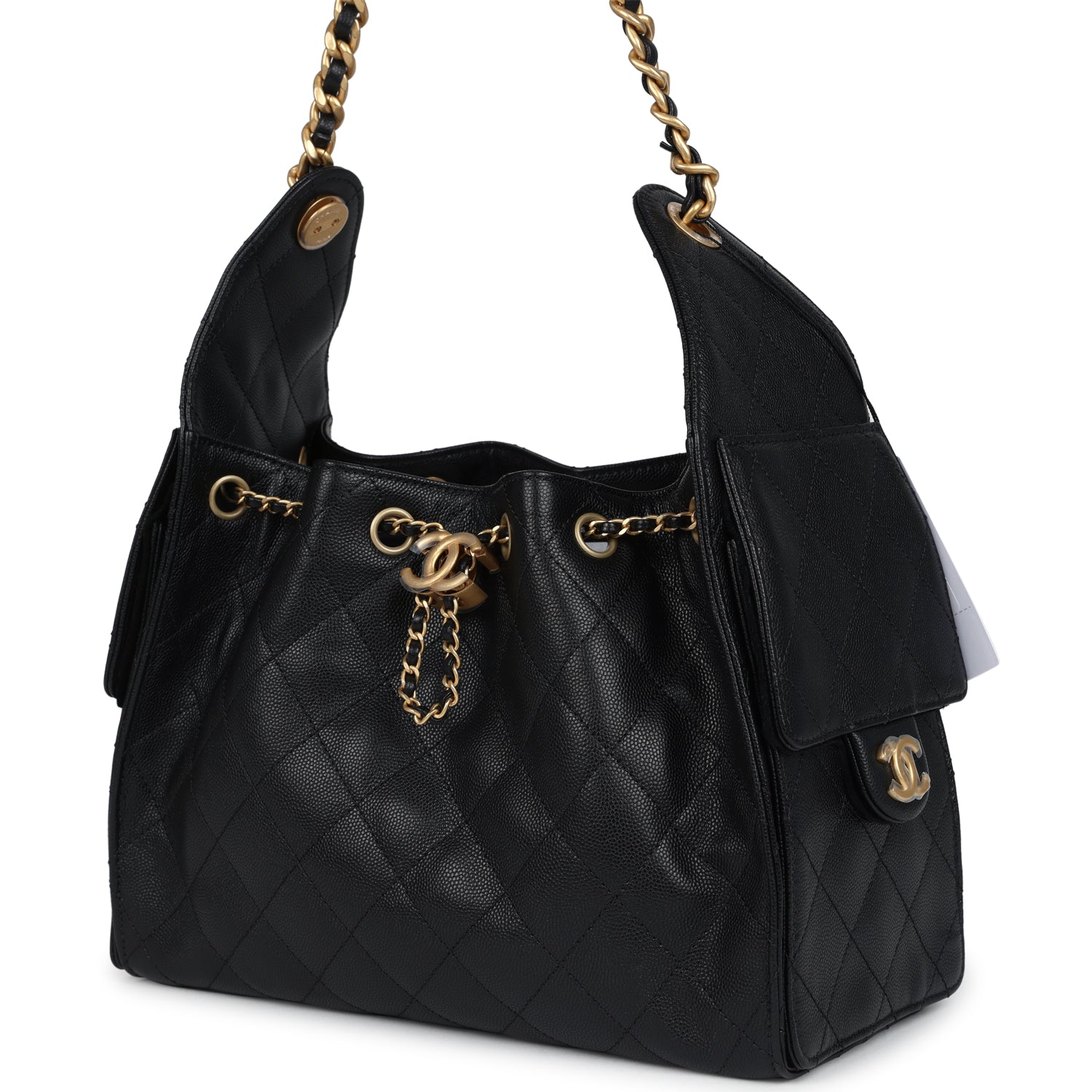 CHANEL 25S HOBO BAG 40 CM IN BLACK LAMBSKIN WITH GOLD HARDWARE