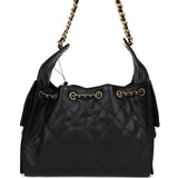 Chanel Small 25 Hobo Bag Black Caviar Antique Gold Hardware