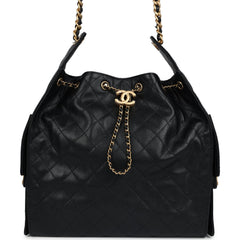 Chanel Medium 25 Hobo Bag Black Caviar Antique Gold Hardware
