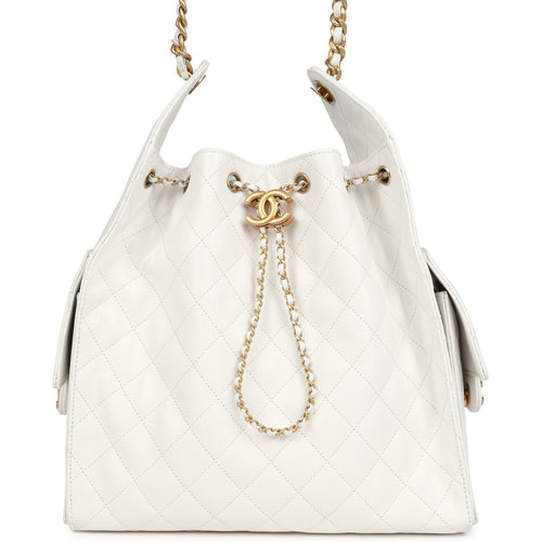 Chanel Medium 25 Hobo Bag White Caviar Antique Gold Hardware