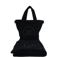 Chanel Coco Beach Tote Black Terry Cloth with Towel