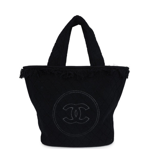 Chanel Coco Beach Tote Black Terry Cloth with Towel