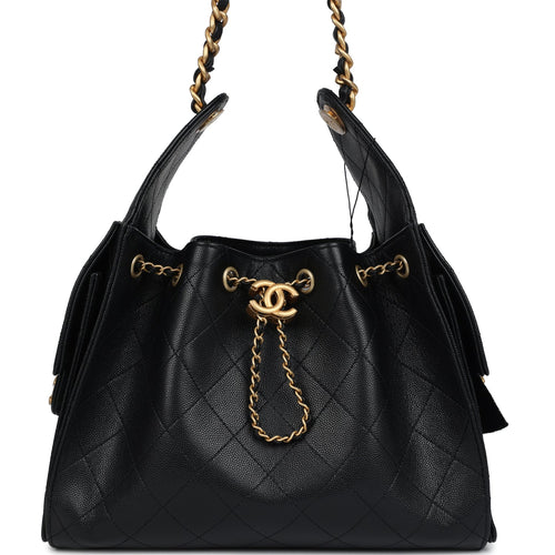 Chanel Small 25 Hobo Bag Black Caviar Antique Gold Hardware
