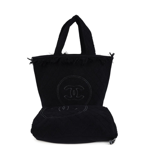 Chanel Coco Beach Tote Bag & Towel Set Black Terry Cloth