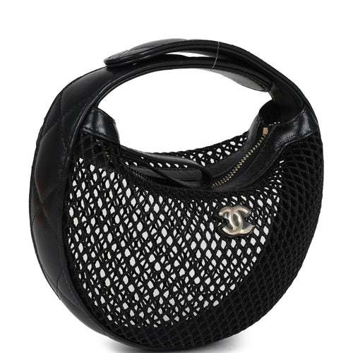 Chanel Mini Round Hobo Pouch Bag Black Mesh Light Gold Hardware