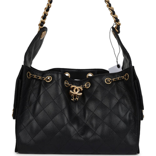 Chanel Small 25 Hobo Bag Black Caviar Antique Gold Hardware