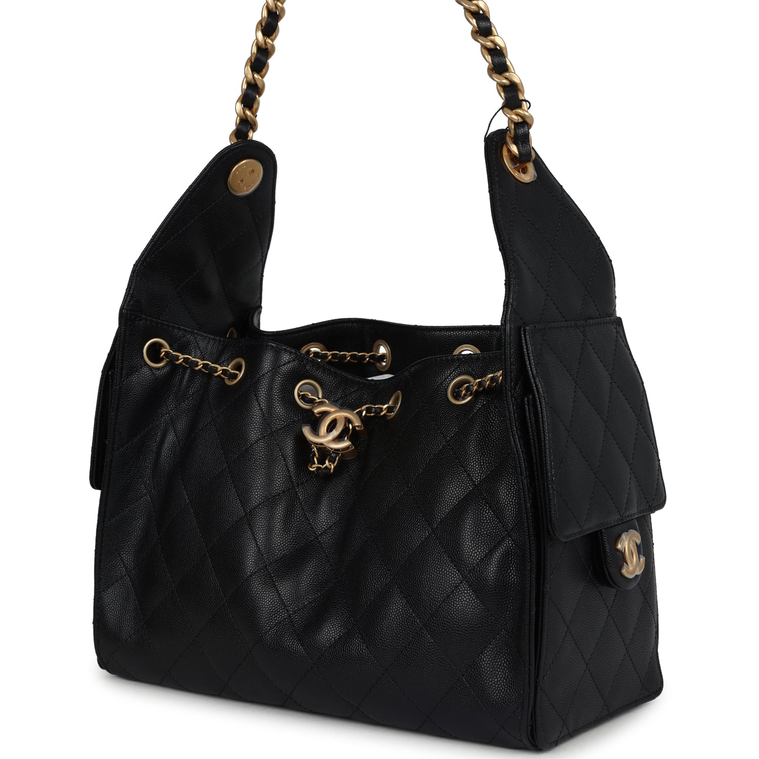 CHANEL 25S HOBO BAG 33 IN BLACK SUEDE GOLD HARDWARE