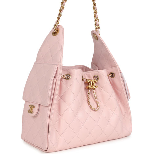 Chanel Small 25 Hobo Bag Light Pink Caviar Antique Gold Hardware
