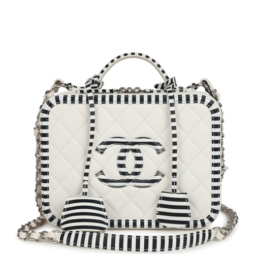 Chanel Medium CC Filigree Vanity Case Black and White Caviar Silver Hardware