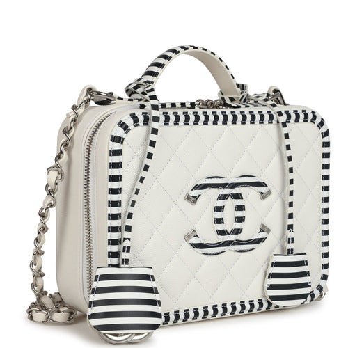 Chanel Medium CC Filigree Vanity Case Black and White Caviar Silver Hardware