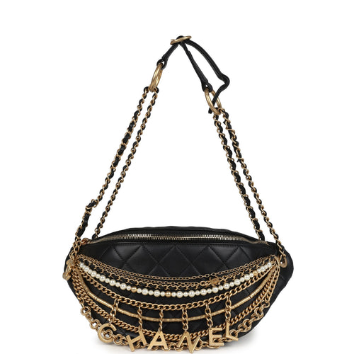 Chanel All About Chain Waist Bag Black Lambskin Antique Gold Hardware