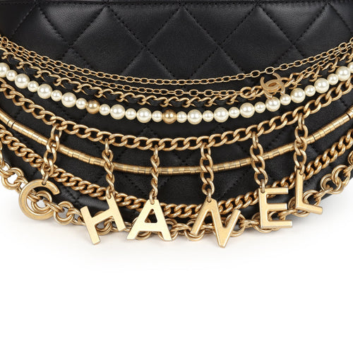 Chanel All About Chain Waist Bag Black Lambskin Antique Gold Hardware