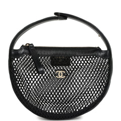Chanel Mini Round Hobo Pouch Bag Black Mesh Light Gold Hardware