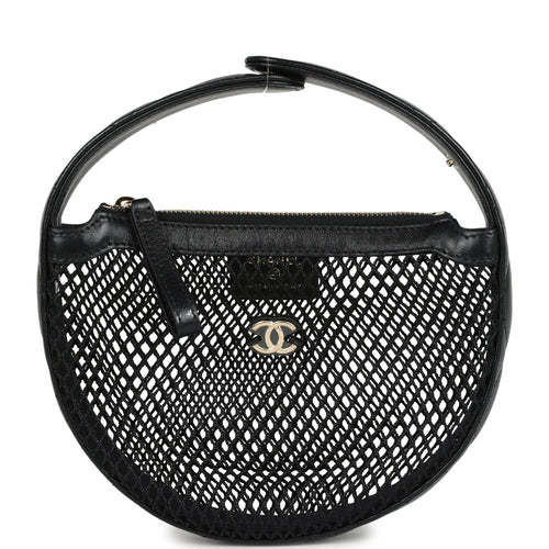 Chanel Mini Round Hobo Pouch Bag Black Mesh Light Gold Hardware
