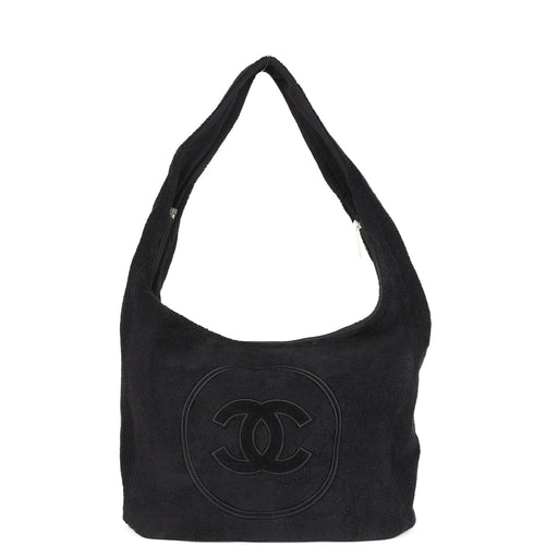 Chanel CC Beach Hobo Bag & Towel Set Black Terry Silver and Black Hardware