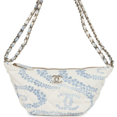 Chanel Large Coco Beach Hobo Bag in White and Blue Denim Light Gold Hardware