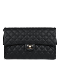 Pre-owned Chanel Classic Flap Clutch Black Caviar Light Gold Hardware