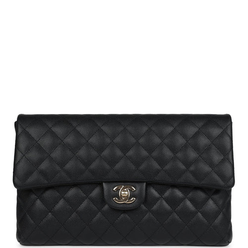 Pre-owned Chanel Classic Flap Clutch Black Caviar Light Gold Hardware