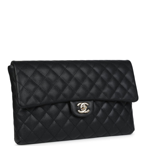 Pre-owned Chanel Classic Flap Clutch Black Caviar Light Gold Hardware